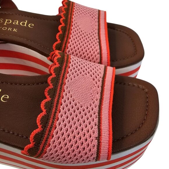 Kate Spade Womens High Rise Spade Wedges, Striped, Platform, Leather, Size 7.5 - Picture 4 of 11